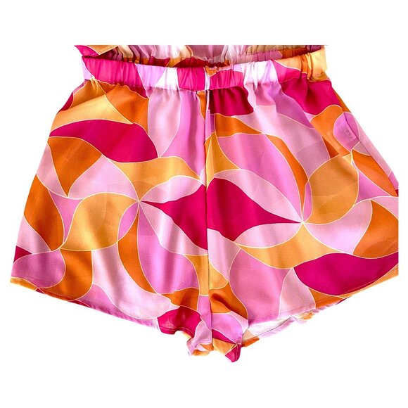 Lovers + Friends Feelin Groovy Fuchsia Geo Sheer Romper Cover up XS Vacation - Picture 8 of 9